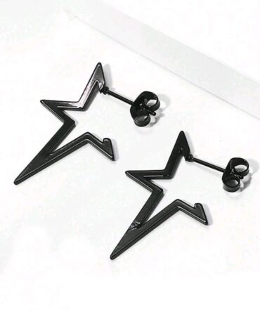 Pendientes de Estrella Plateado  Negro y Dorado