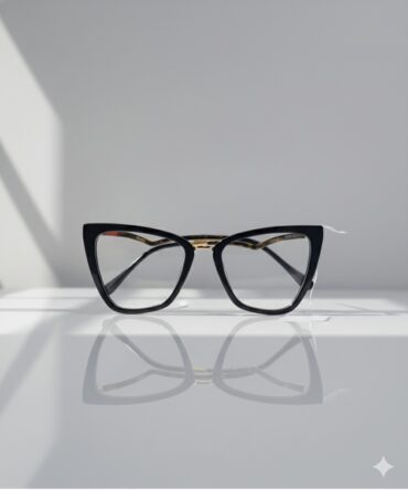 Lentes transparentes con diseños de ojos de gato con marco de pasta en negro